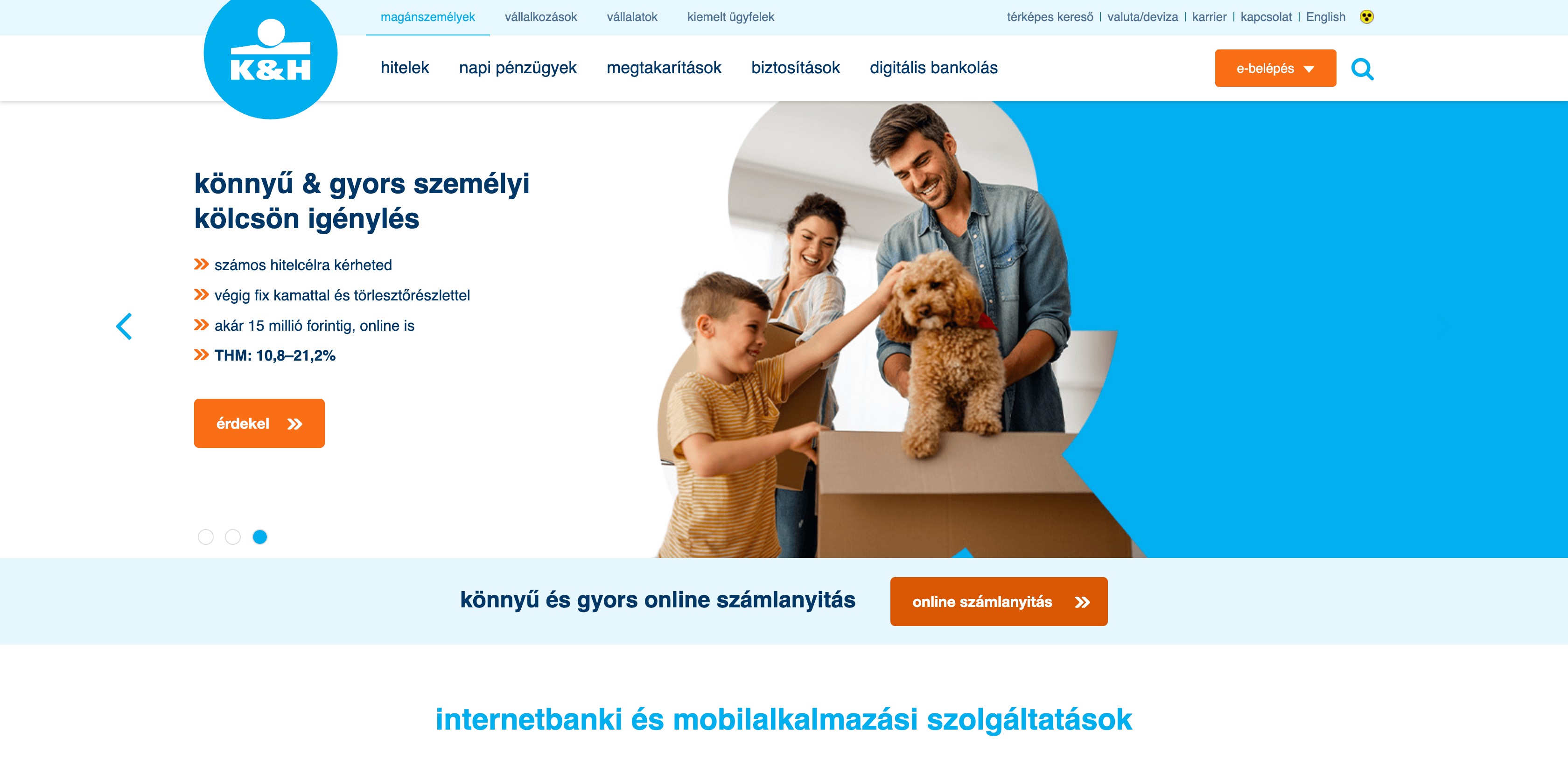 K&H Bank website screenshot