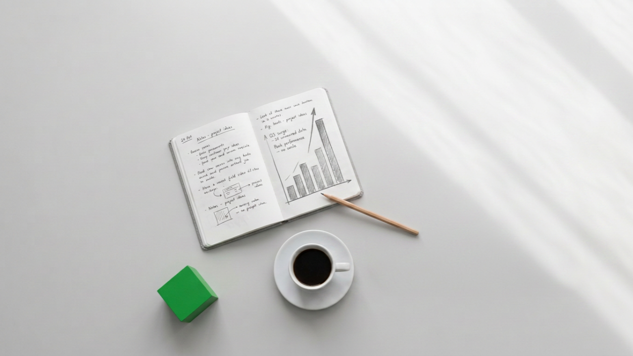 notebook with coffee